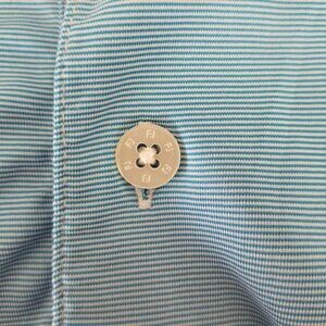 Footjoy Mens XL Short Sleeve Blue Pinstripe Golf Polo Shirt Logo Stretch